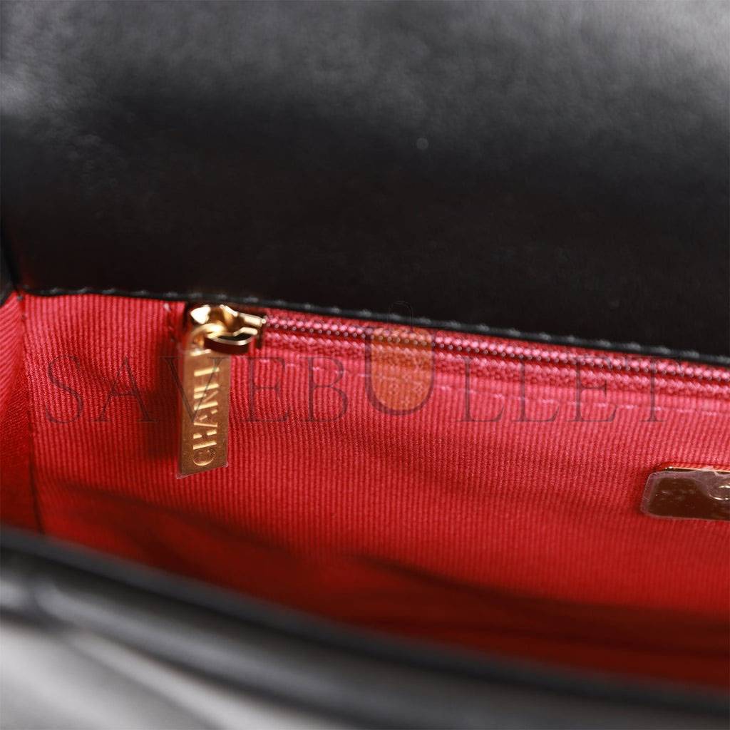 Ch*el medium 19 flap bag black lambskin mixed hardware (25*16*9cm)