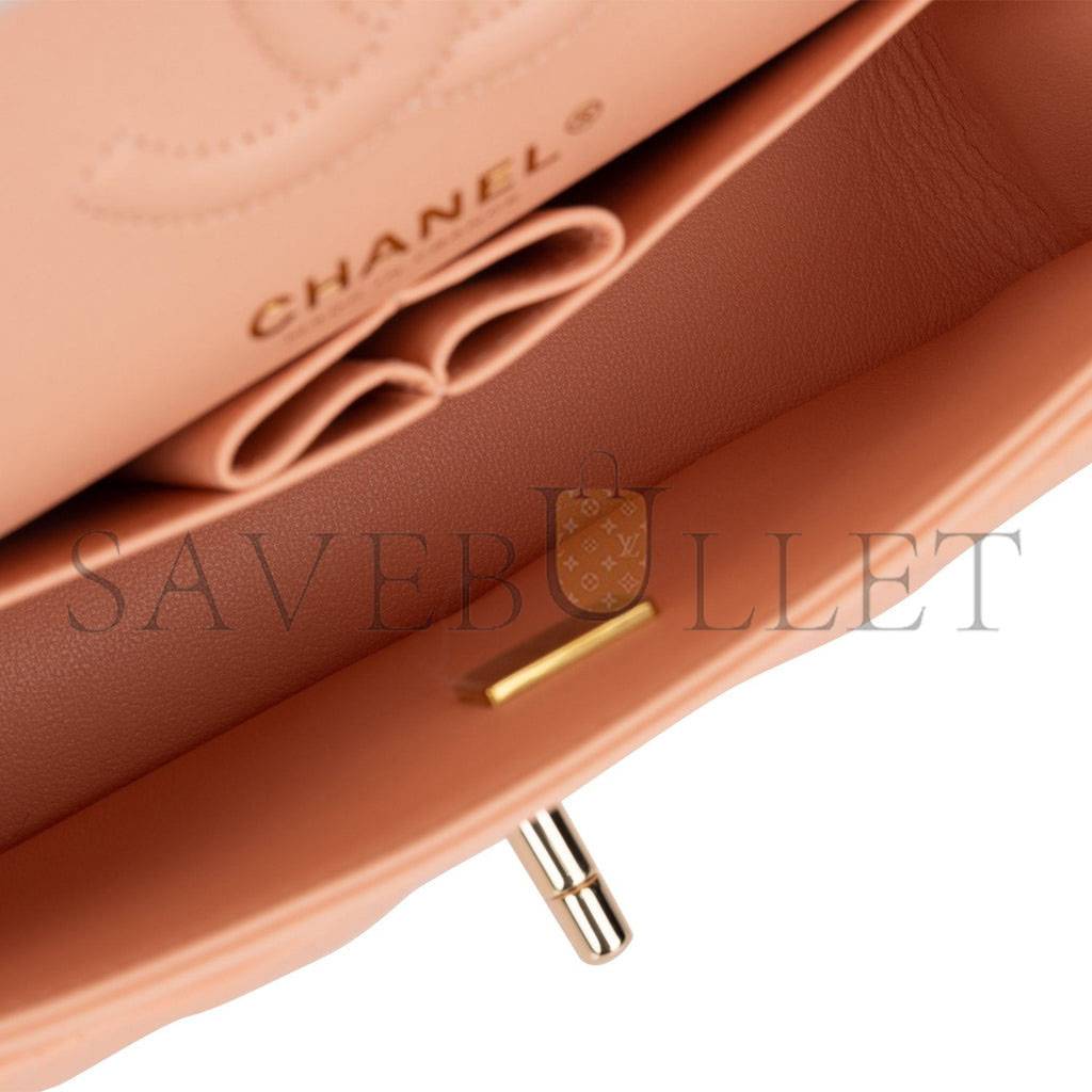 Ch*el small classic double flap peach lambskin light gold hardware (23*13*6cm)