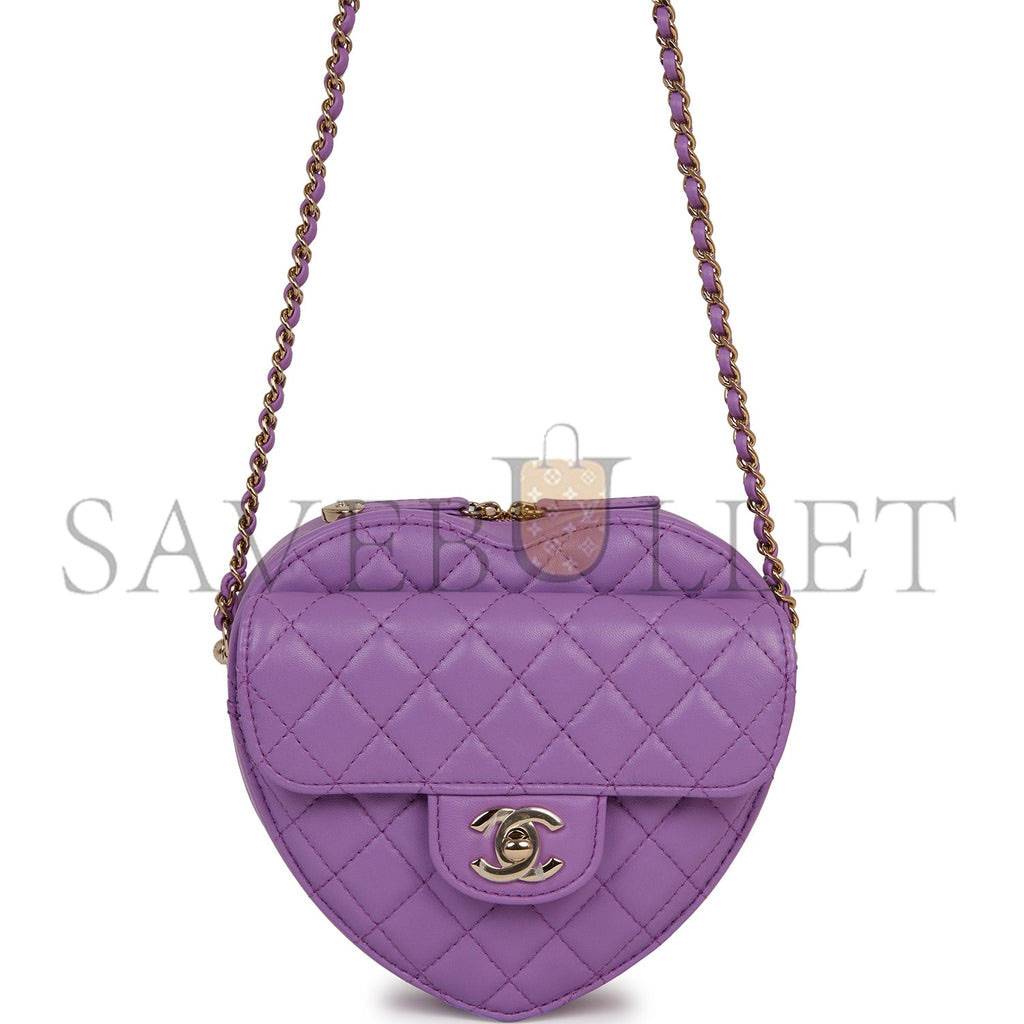 Ch*el cc in love large heart bag purple lambskin light gold hardware (20*18*6cm)