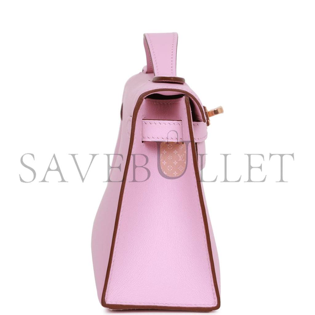 H**mes kelly pochette mauve sylvestre swift rose gold hardware (22*12*13cm)