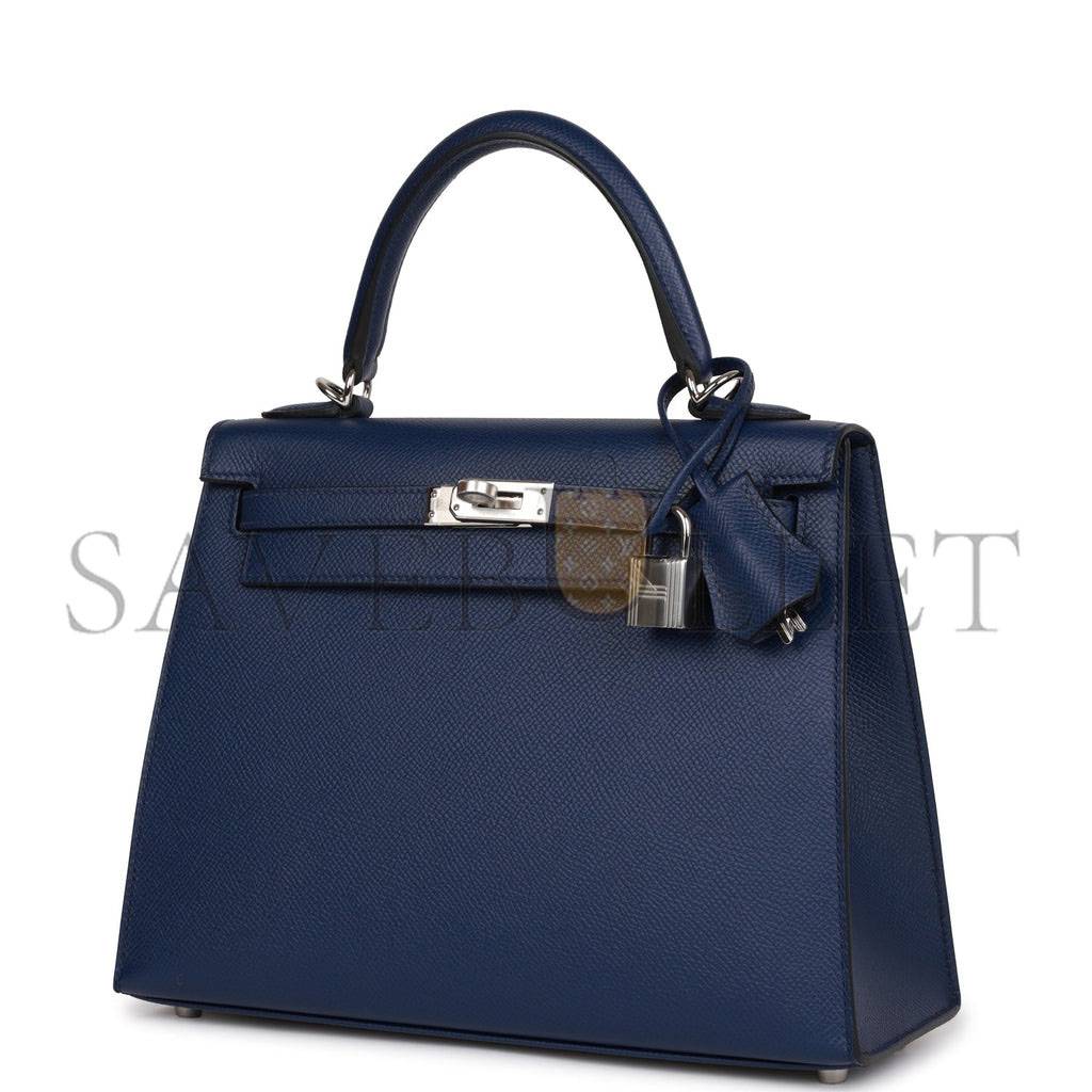 H**mes kelly sellier 25 bleu saphir epsom palladium hardware (25*17*7cm)