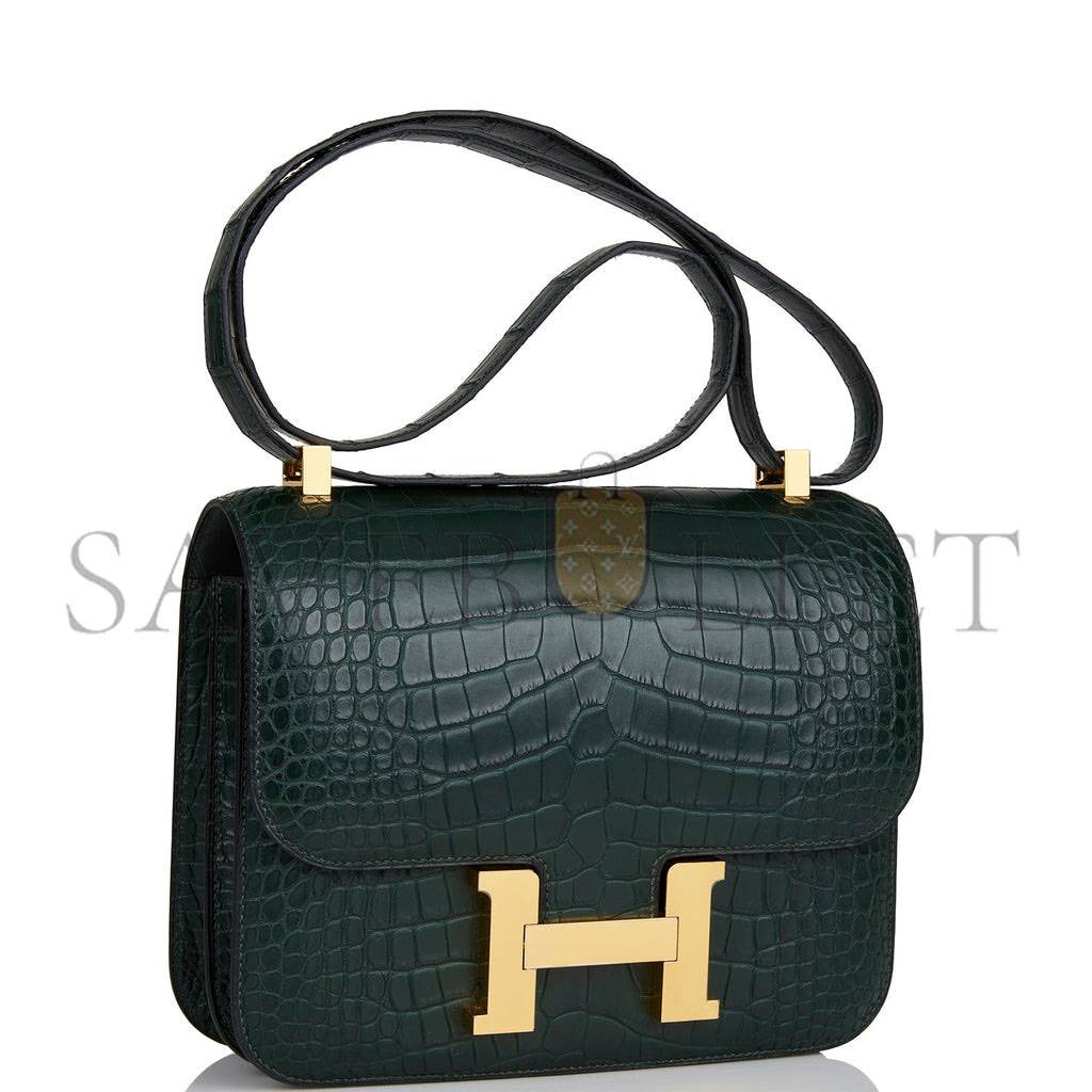 H**mes constance 24 vert fonce matte alligator gold hardware (24cm)