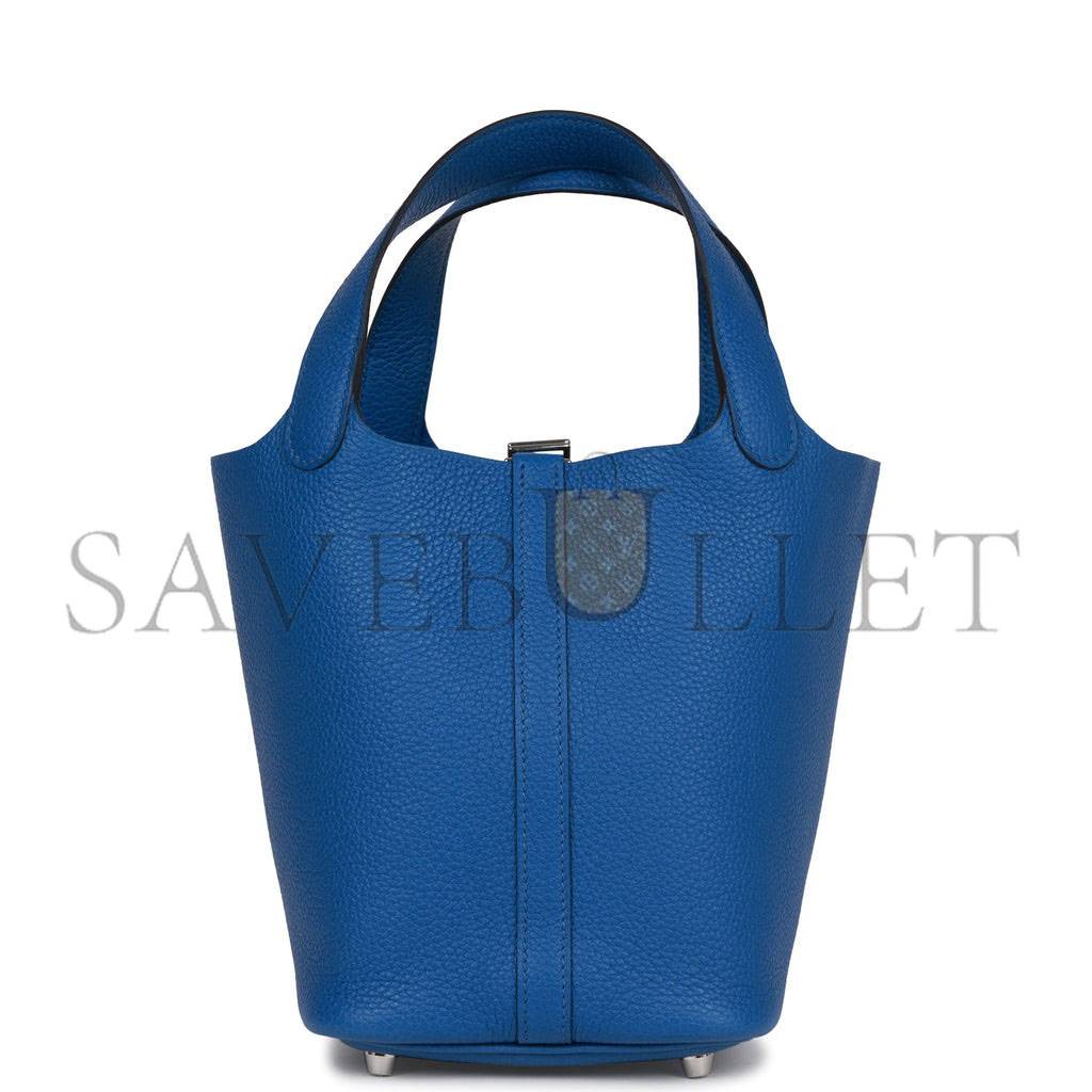 H**mes picotin lock 18 bleu france clemence gold hardware (18*13*18cm)