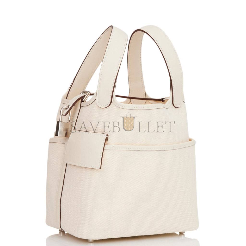 H**mes picotin cargo 18 nata swift and toile canvas palladium hardware (18*13*18cm)