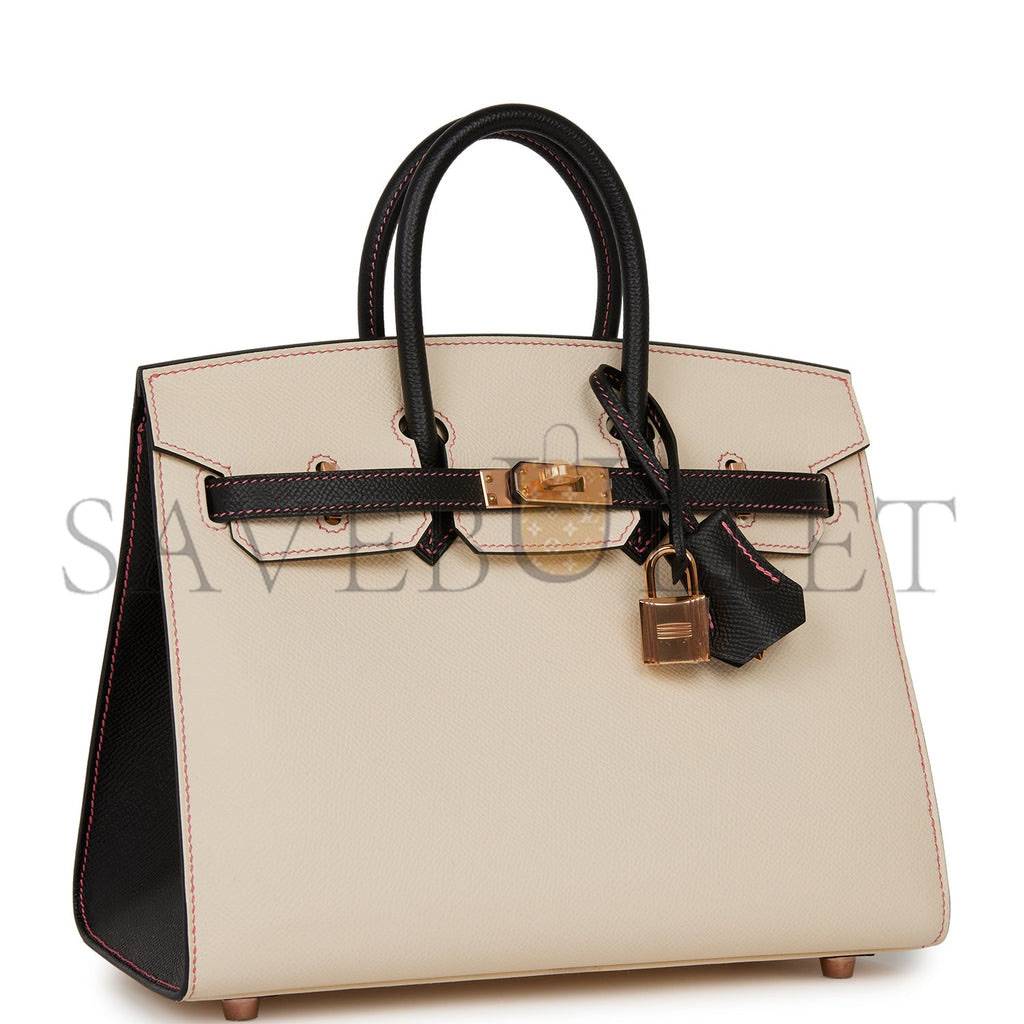 H**mes special order (hss) birkin sellier 25 nata and black epsom rose gold hardware (25cm)