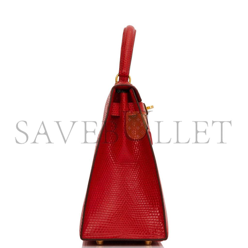 H**mes kelly sellier 28 rouge vif lizard niloticus gold hardware (28*22*10cm)