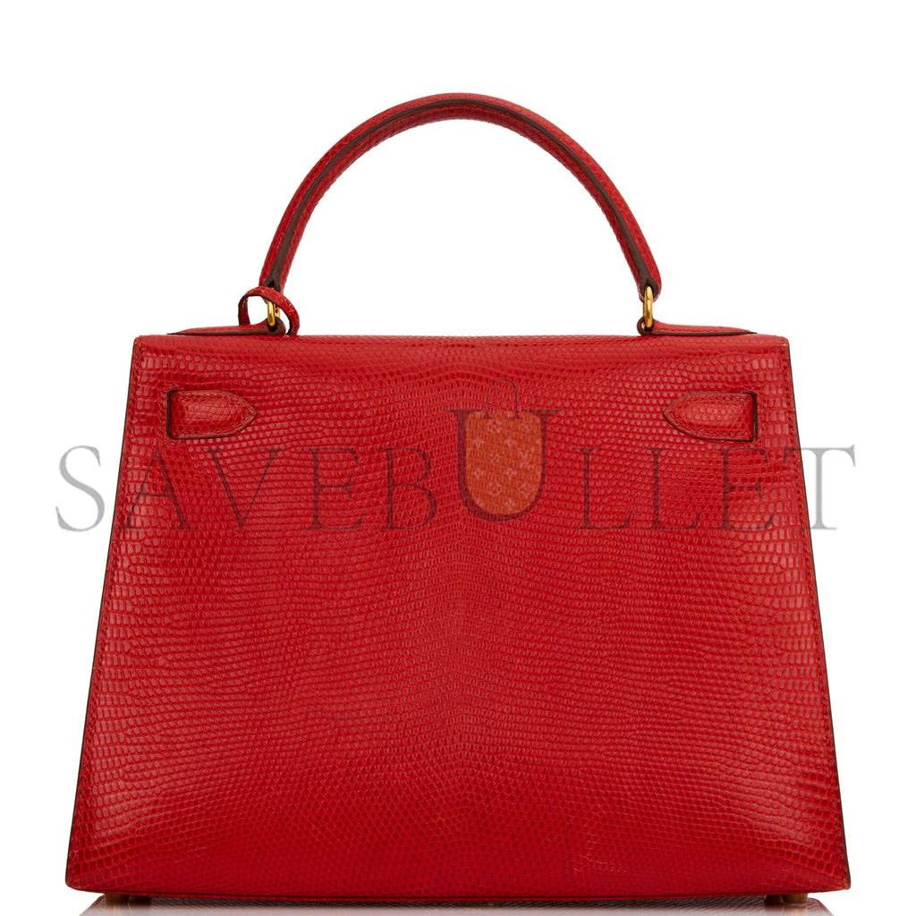 H**mes kelly sellier 28 rouge vif lizard niloticus gold hardware (28*22*10cm)