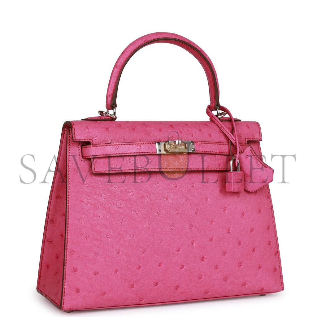 H**mes kelly sellier 25 fuchsia ostrich palladium hardware (25*17*7cm)