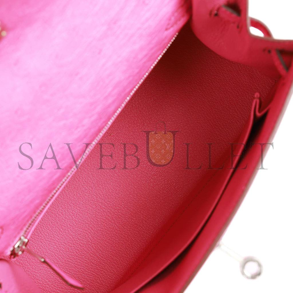 H**mes kelly sellier 25 fuchsia ostrich palladium hardware (25*17*7cm)