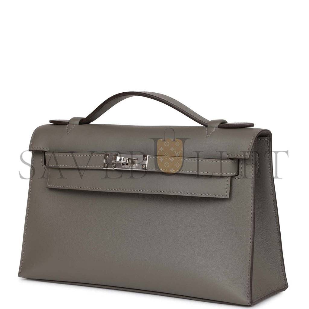 H**mes mini kelly pochette gris meyer swift palladium hardware (22*14*7cm)