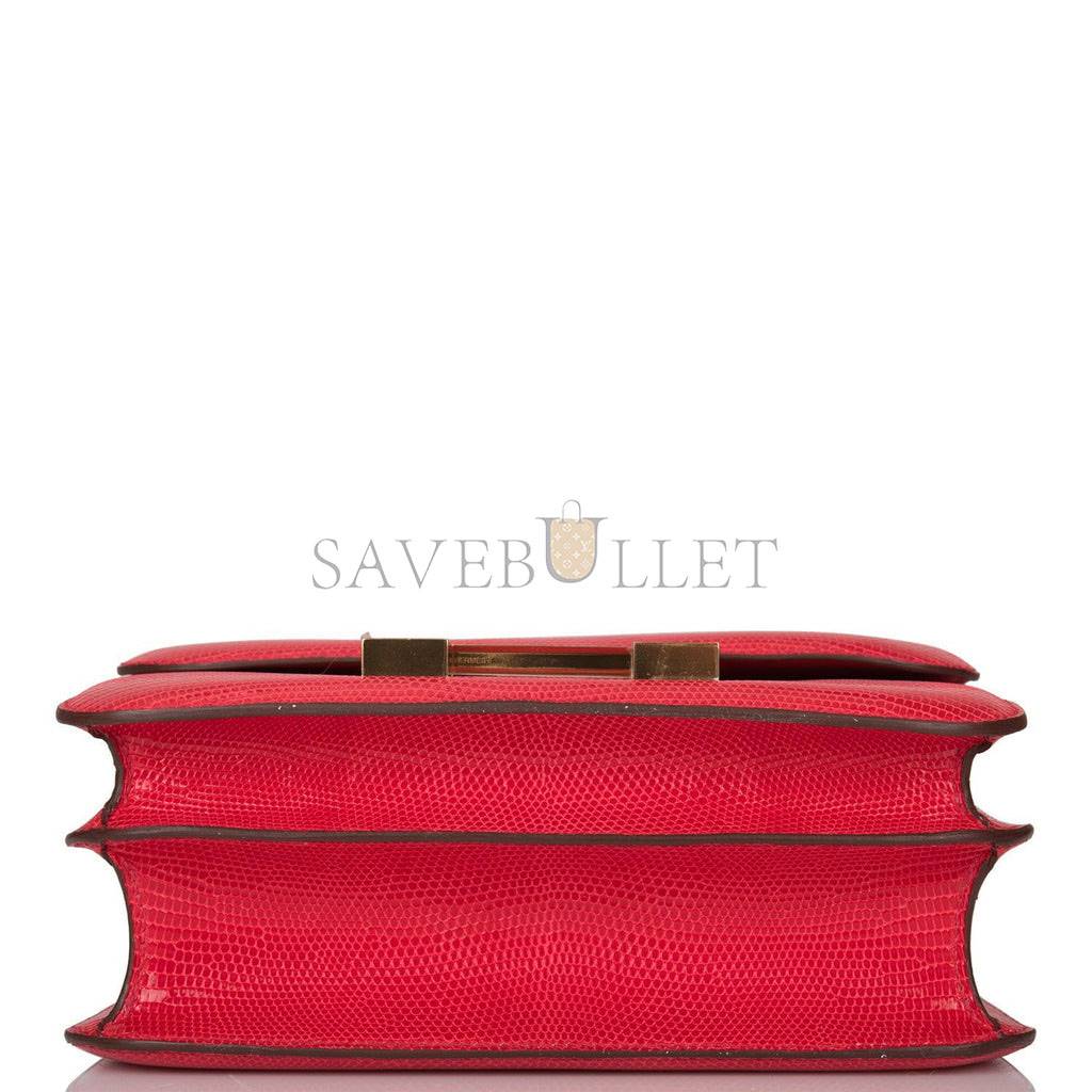 H**mes constance 24 rouge exotique lizard niloticus gold hardware (24cm)