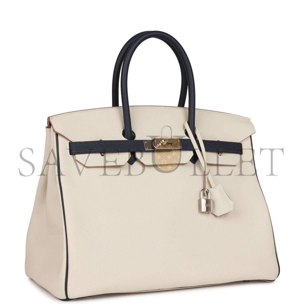 H**mes special order (hss) birkin 35 craie and bleu nuit togo palladium hardware (35*25*18cm)