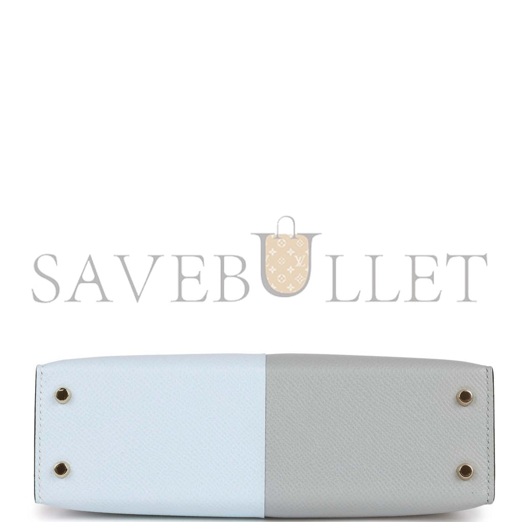 H**mes special order (hss) kelly mini sellier 20 casaque bleu brume and gris meyer epsom permabrass hardware (19*12*5.5cm)
