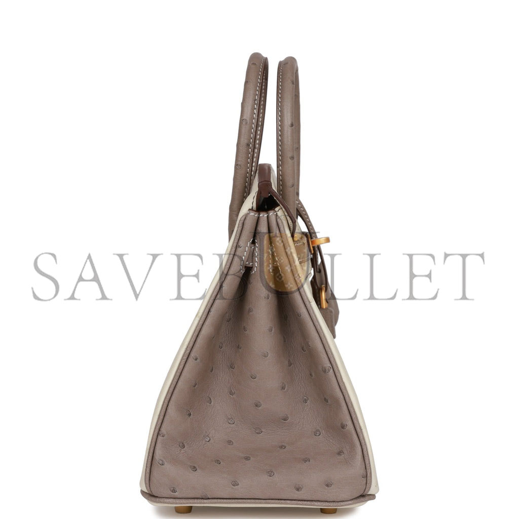 H**mes special order (hss) birkin 25 beton and gris asphalte ostrich brushed gold hardware handmade (25cm)