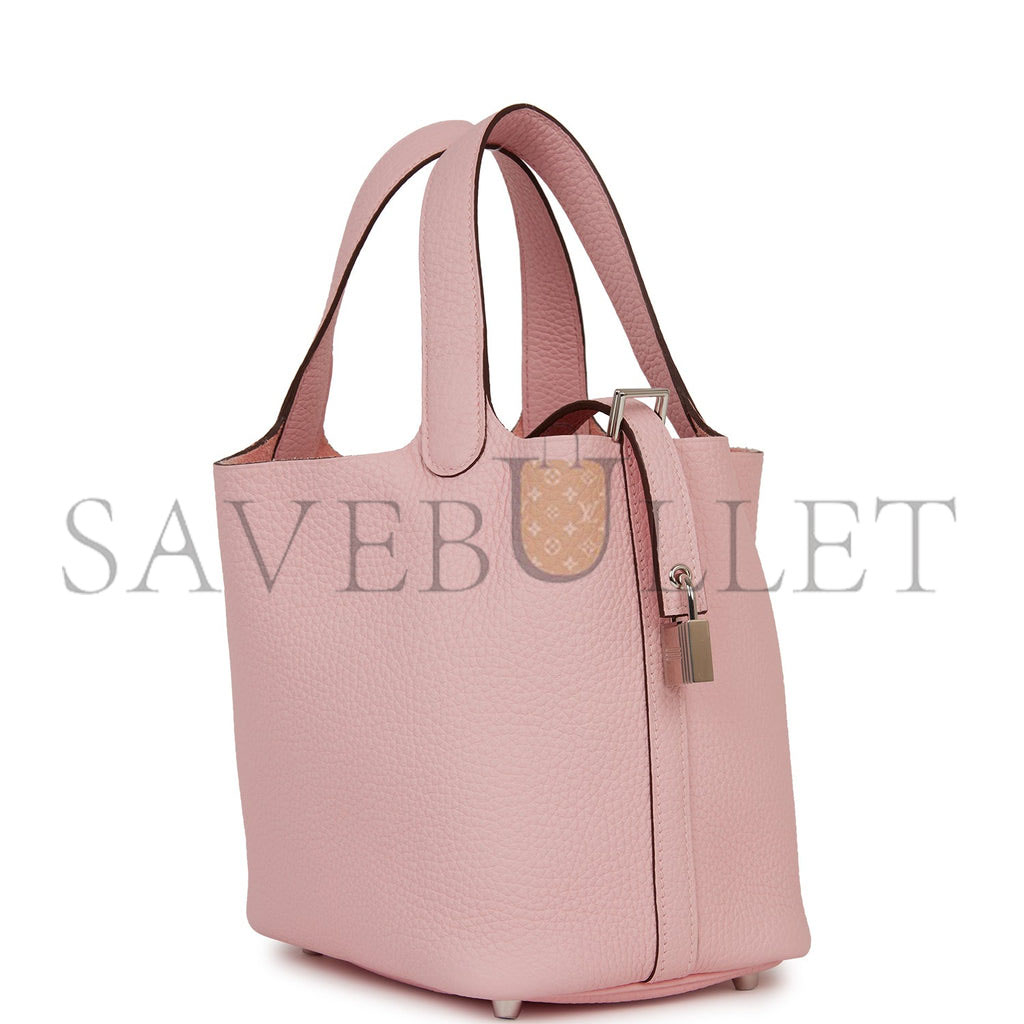 H**mes picotin lock 18 rose sakura clemence palladium hardware (18*13*18cm)