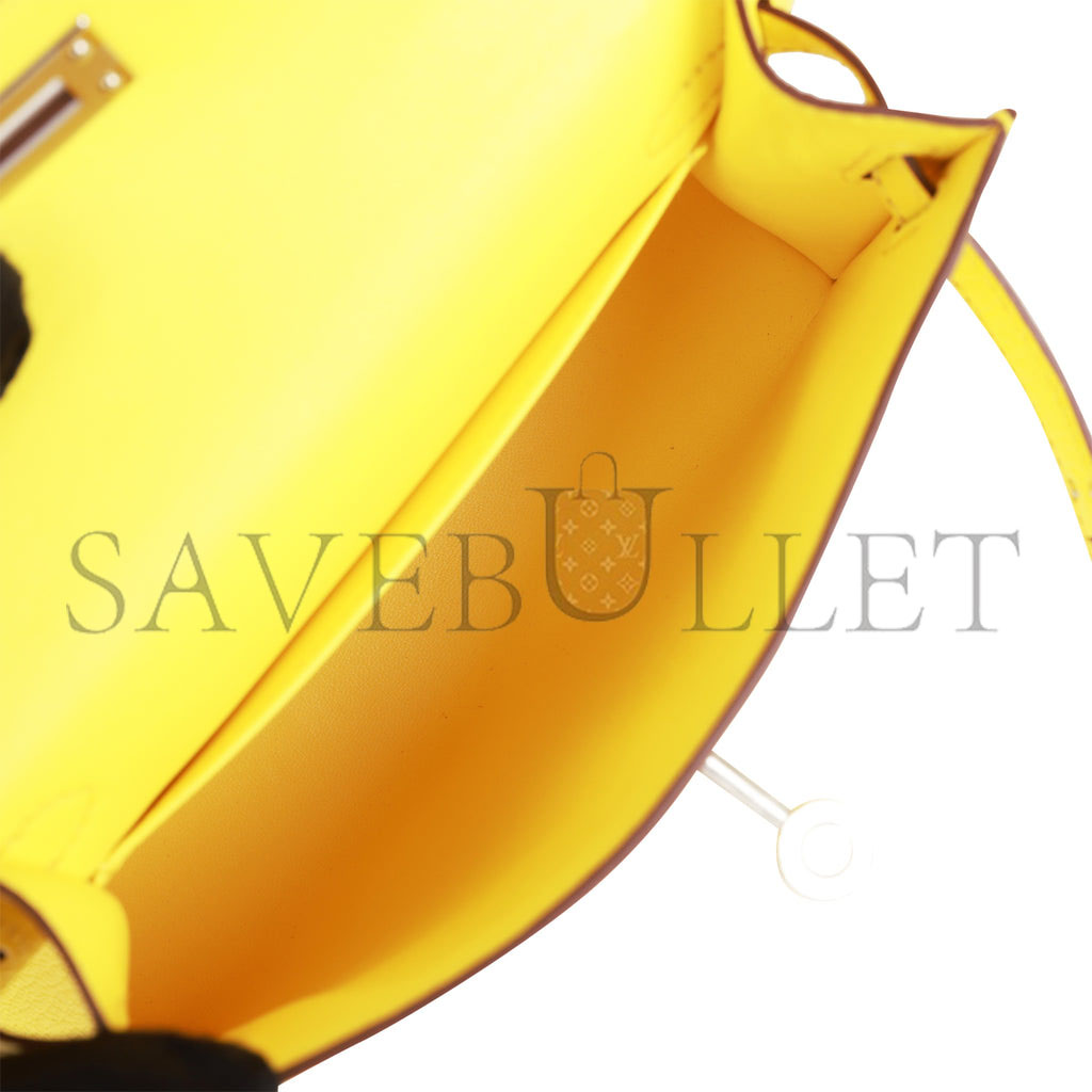 H**mes mini kelly sellier 20 jaune citron chÈvre palladium hardware (19*12*5.5cm)