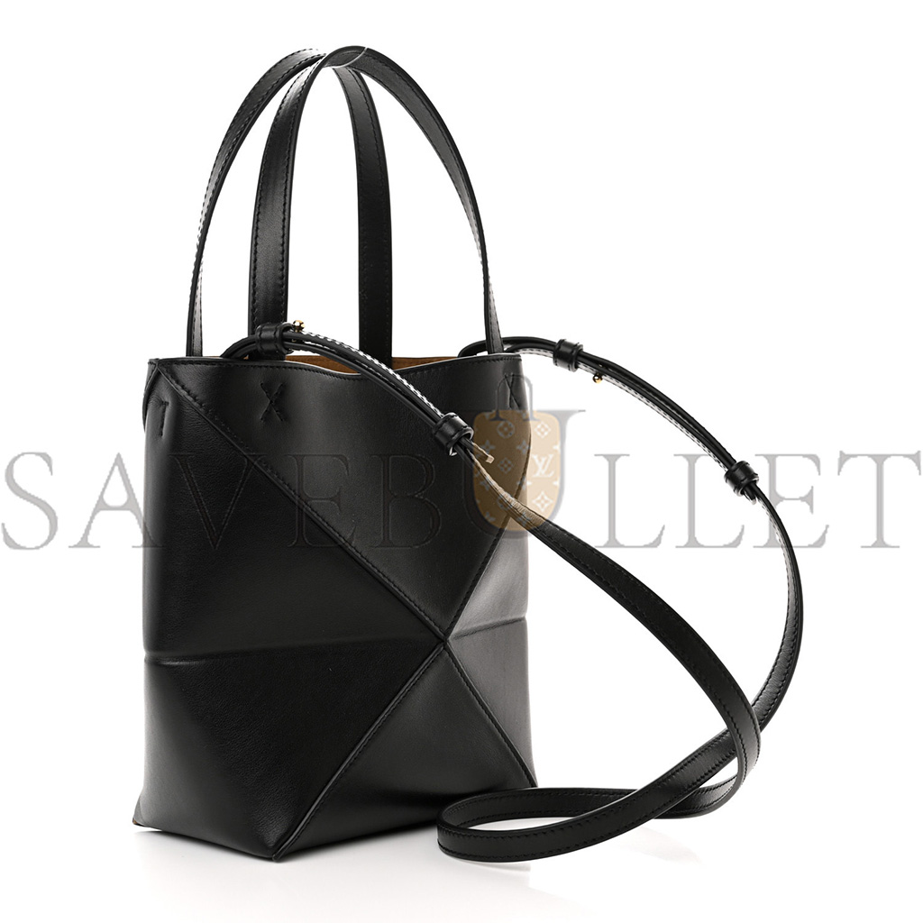 l*ew* shiny calfskin mini puzzle fold tote black (20*16*9cm)