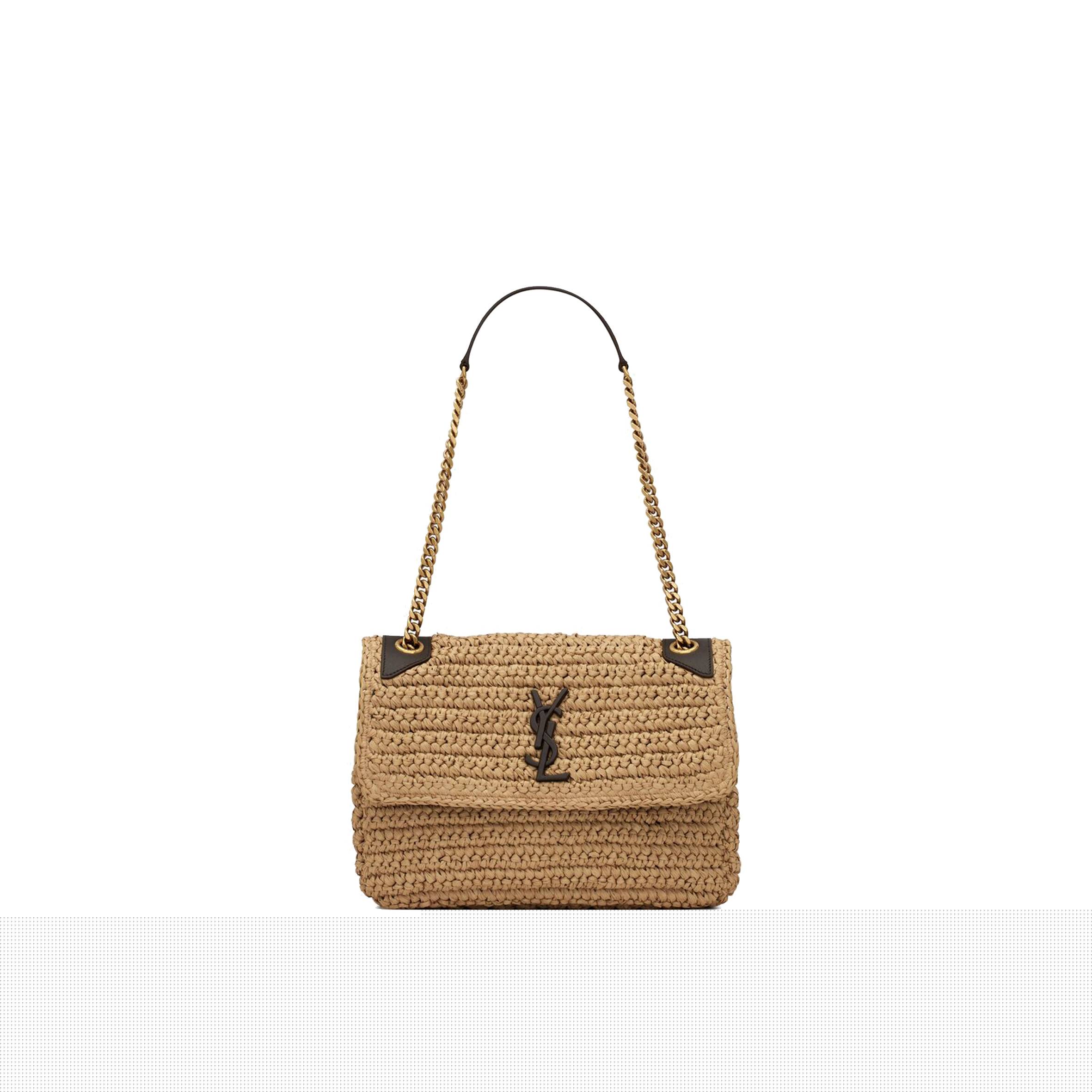 Y*L niki medium chain bag in raffia and leather 633187gg66w7069 (28*20*8.5cm)