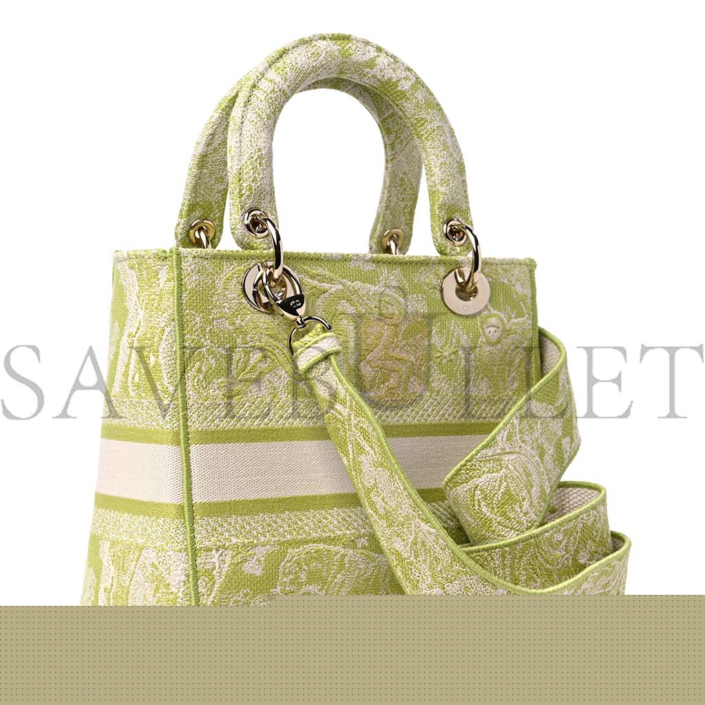 D*or canvas toile de jouy reverse embroidered medium lady d-lite green (23*18*10.2cm)