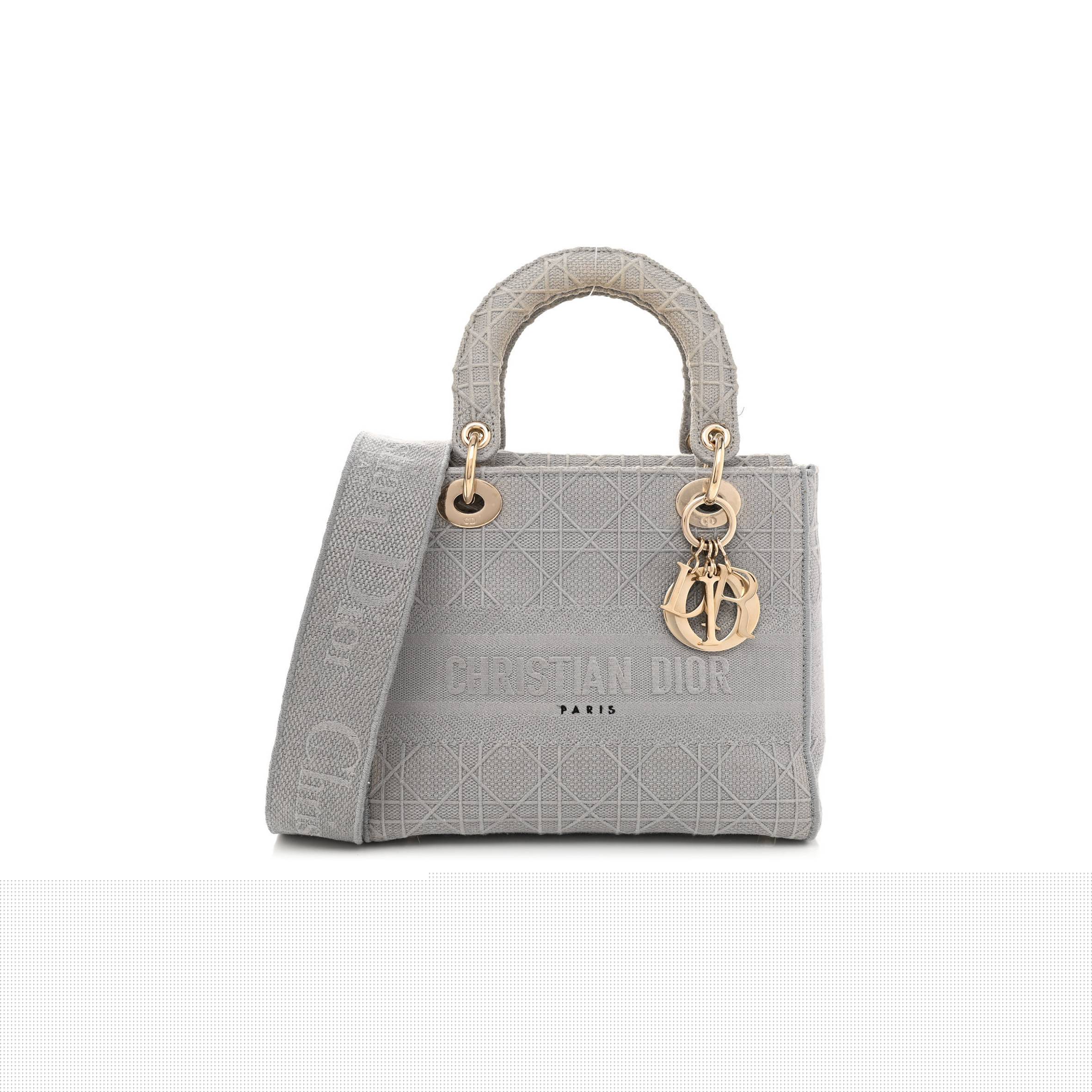 D*or canvas embroidered cannage medium lady d-lite gray (23*20*11.4cm)
