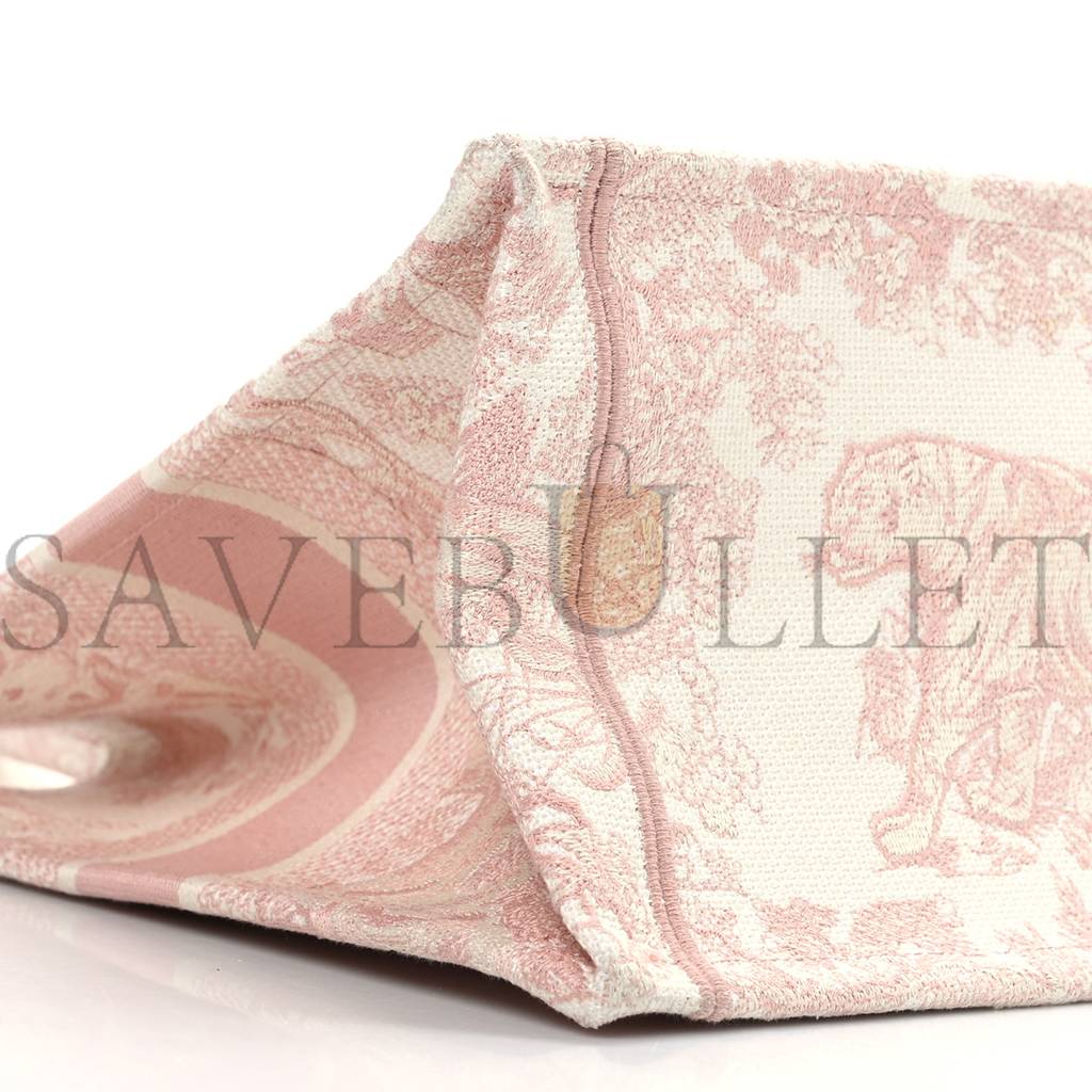 D*or canvas toile de jouy embroidered medium book tote pink (36*27*12.1cm)