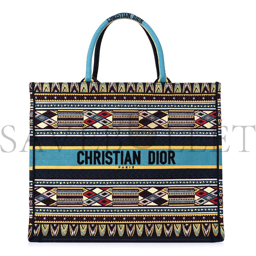 D*or canvas embroidered book tote blue multicolor (42*34*17.8cm)