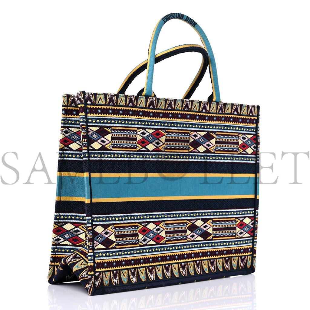 D*or canvas embroidered book tote blue multicolor (42*34*17.8cm)
