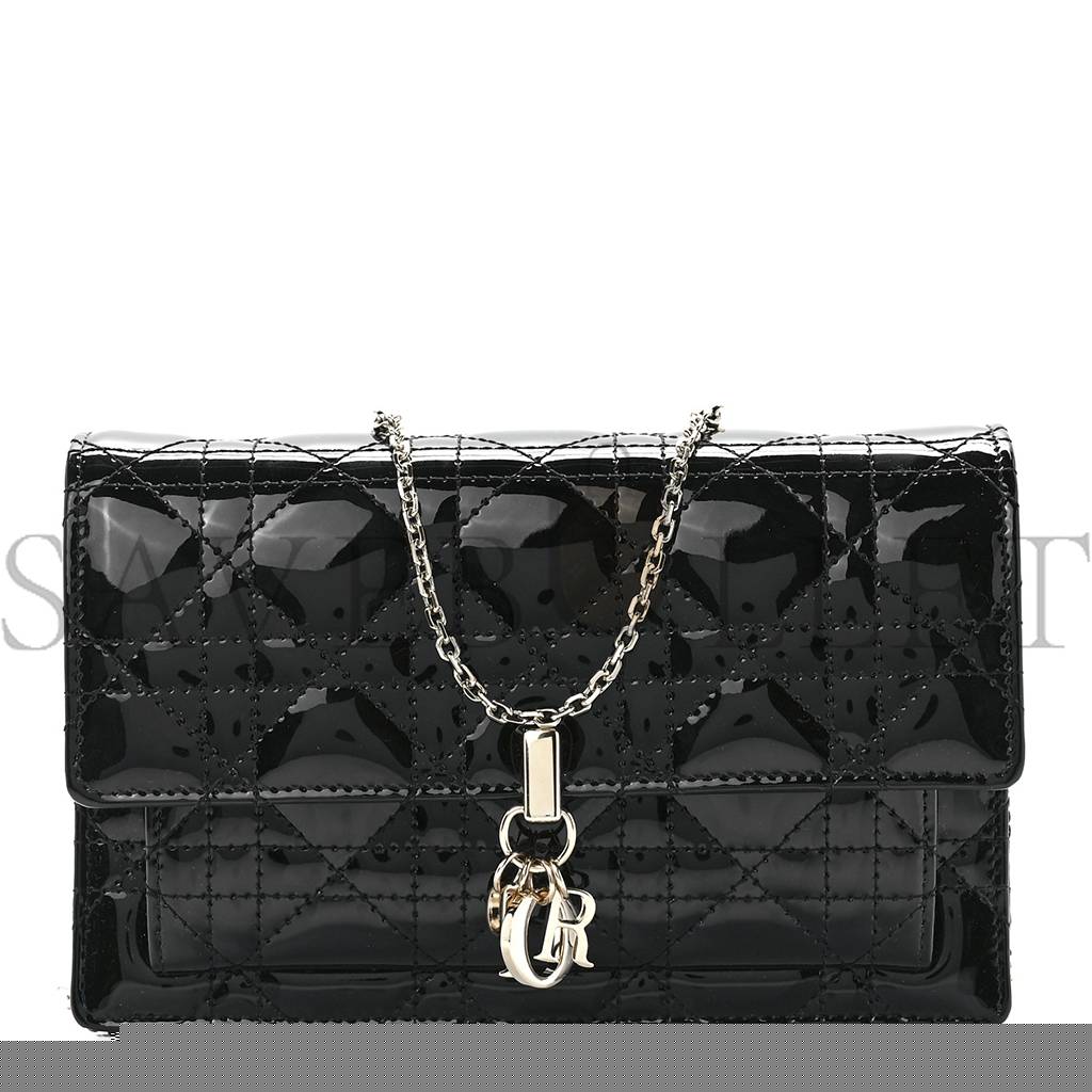 D*or patent cannage lady D*or chain pouch black (19*13*4.4cm)