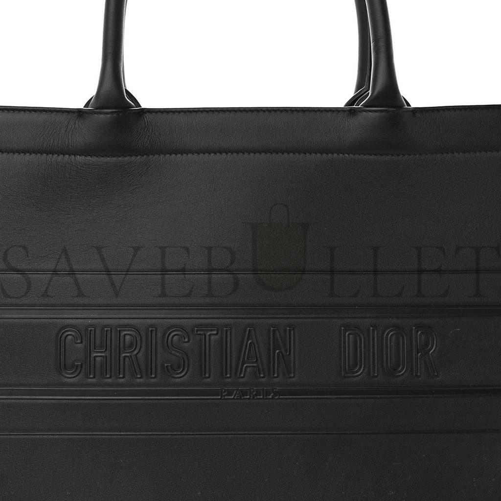 D*or calfskin embossed medium book tote black (36*27*17.8cm)