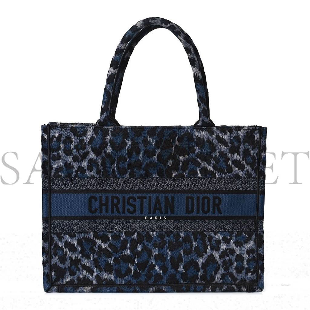 D*or canvas mizza embroidered medium leopard book tote blue (36*26*15.9cm)