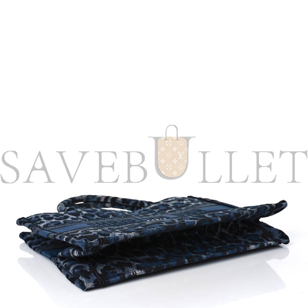 D*or canvas mizza embroidered medium leopard book tote blue (36*26*15.9cm)